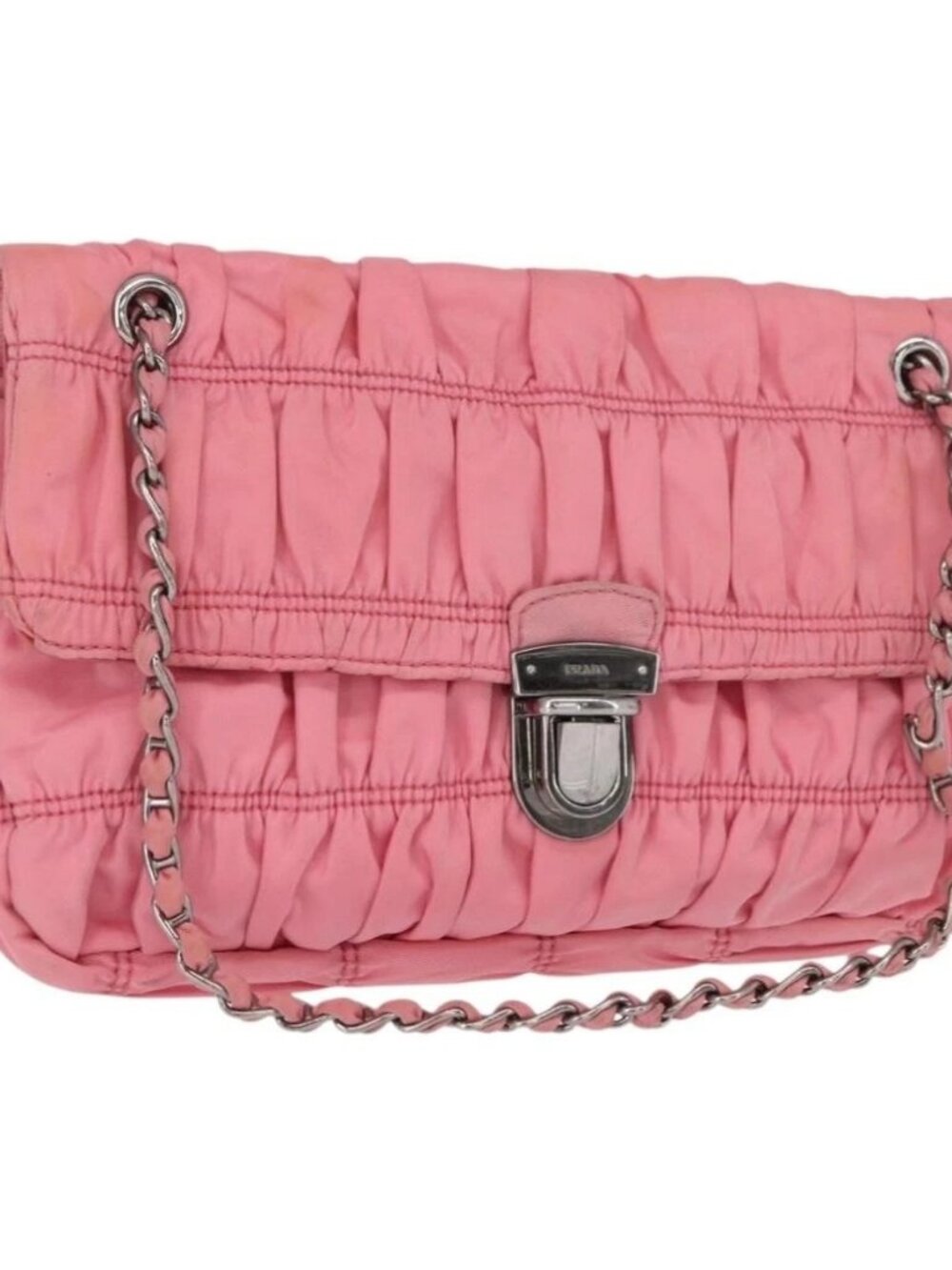 PRADA Gathered Chain Shoulder Bag Nylon Pink Silver Auth 161419 - Picture 2 of 16